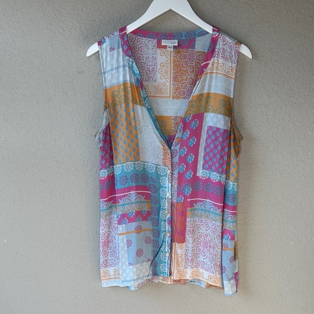 J. Jill Patchwork-Print Sleeveless Tank in Pink, Turquoise, Mustard, White